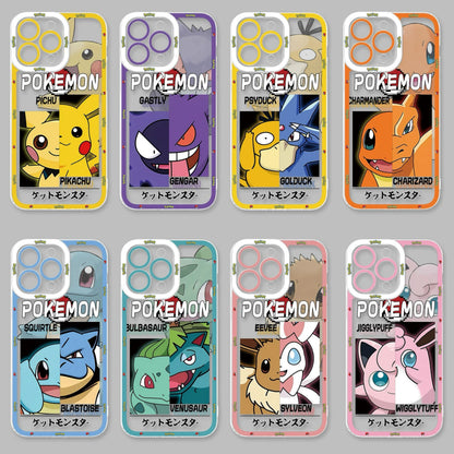 Japan Cartoon Pokemon Half Face Version | Pichu Pikachu Gastly Gengar Psyduck Golduck Charmander Charizard Squirtle Blastoise Bulbasaur Venusaur Eevee Sylveon Jigglypuff Wigglytuff - iPhone Case PLUS SE2 11 12 13 14 15 16 16e 17 17e Pro Promax 12mini 13mini