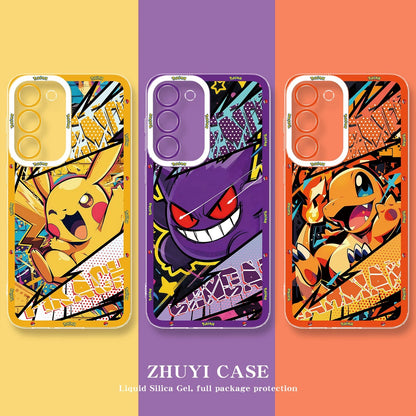 Japan Cartoon Pokemon Postal Street Style | Pikachu Gengar Squirtle Psyduck Mimikyu Bulbasaur Charmander Eevee - Phone Case Samsung Galaxy S26 S25 S24 S23 S22 S21 FE Ultra Edge