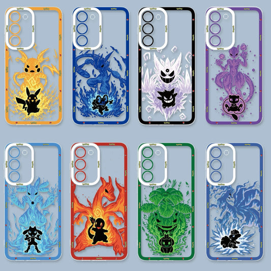 Japan Cartoon Pokemon Evolution Soul Version | Pikachu Raichu Froakie Genger Mew Mewtwo Greninja Riolu Lucario Charmander Charizard Bulbasaur Venusaur Vulpix Ninetales - Phone Case Samsung Galaxy S26 S25 S24 S23 S22 S21 FE Ultra Edge