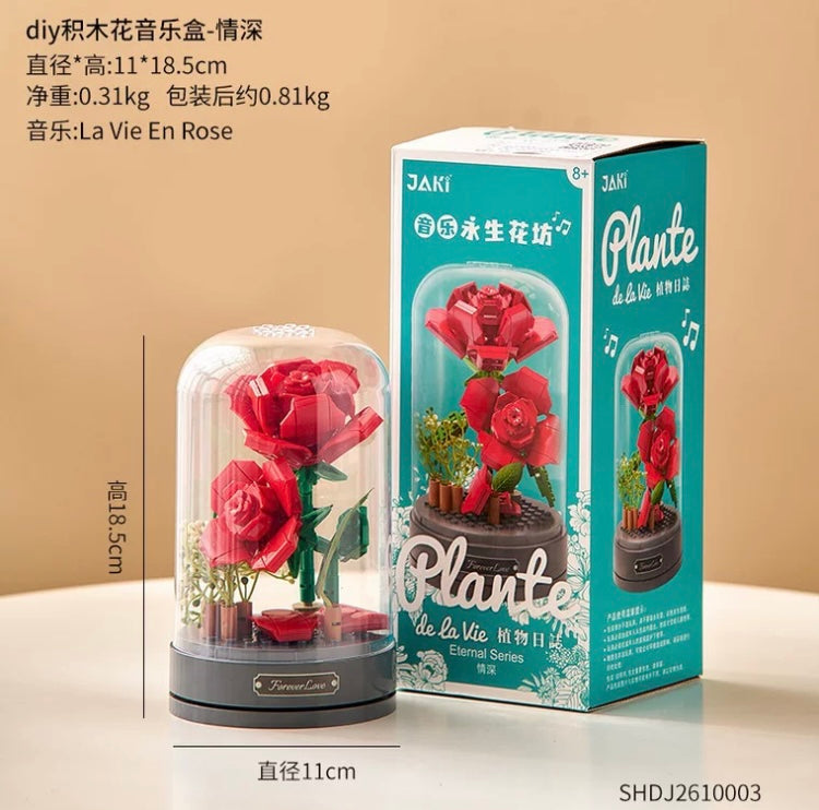Block Building Romantic Flower Music Box | Hibiscus Rose Lily Bell Jasmine - DIY Valentine Wedding Handmade Gift KawaiiGiftLand