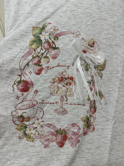 Korean Fashion Cute Fruits Style Long-sleeved Sun Protection T-Shirt Series | Strawberry Cake Party - Kawaii Fashion Items