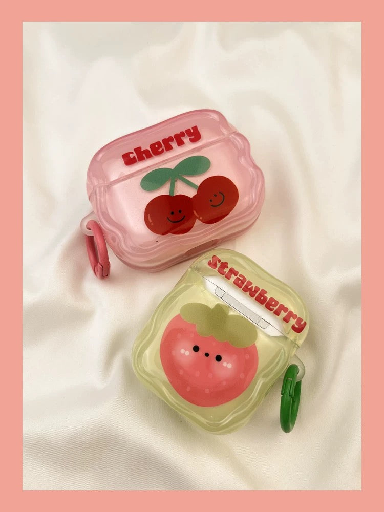 Japanese Cartoon Fun Colourful Fruits Strawberry Cherry GreenApple Peach - AirPods AirPodsPro AirPods3 Case Green Yellow Pink