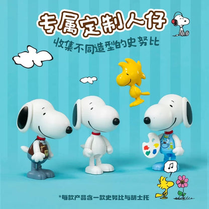 Pan Tasy x Peanut Fun Holiday Series | Cofffee Drawing Writing Time - Lovely Dog and Yellow Birds Building Blocks Toy Collections