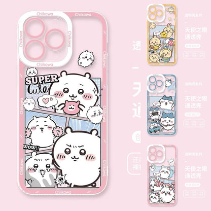 Japanese Cartoon Comic Outing Version | Chiikawa Hachiware Usagi Momonga - iPhone Case PLUS SE2 XS XR X 11 12 13 14 15 16 16e 17 17e Pro Promax 12mini 13mini