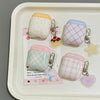 Korea Style Pastel Colour | Checkered Pattern Dottie Pink Blue Yellow with Pudding Star House Heart Keychain - AirPods AirPodsPro AirPods3 AirPods4 Case
