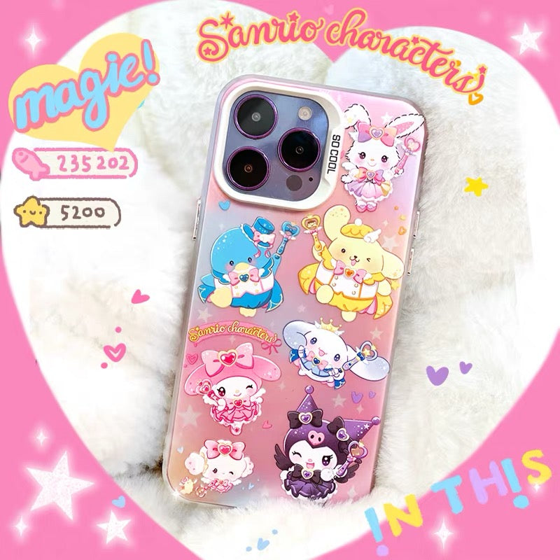 Japanese Cartoon Sanrio Cute Magic Laser Case | My Melody Kuromi Cinnamroll Pompompurin Tuxedosam Wish Me Mell Cogimyun - iPhone Case 11 12 13 14 15 16 16e 17 17e 18 Pro Promax