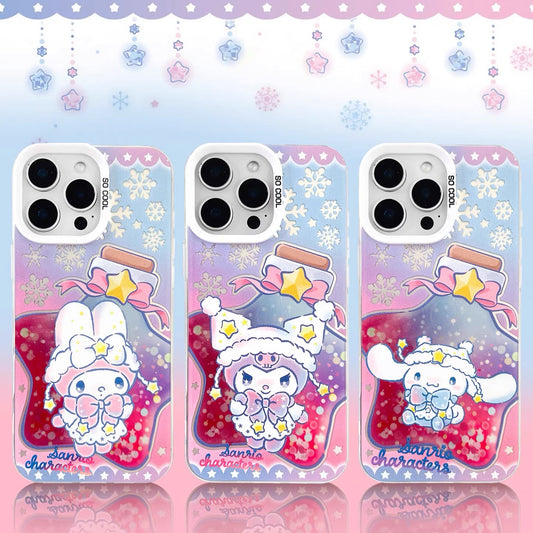 Japanese Cartoon Sanrio Star Dreams Laser Case | Hello Kitty Little Twin Stars My Melody Kuromi Cinnamoroll Pompompurin Hangyodon 7 Styles - iPhone Case 11 12 13 14 15 16 16e 17 17e Pro Promax