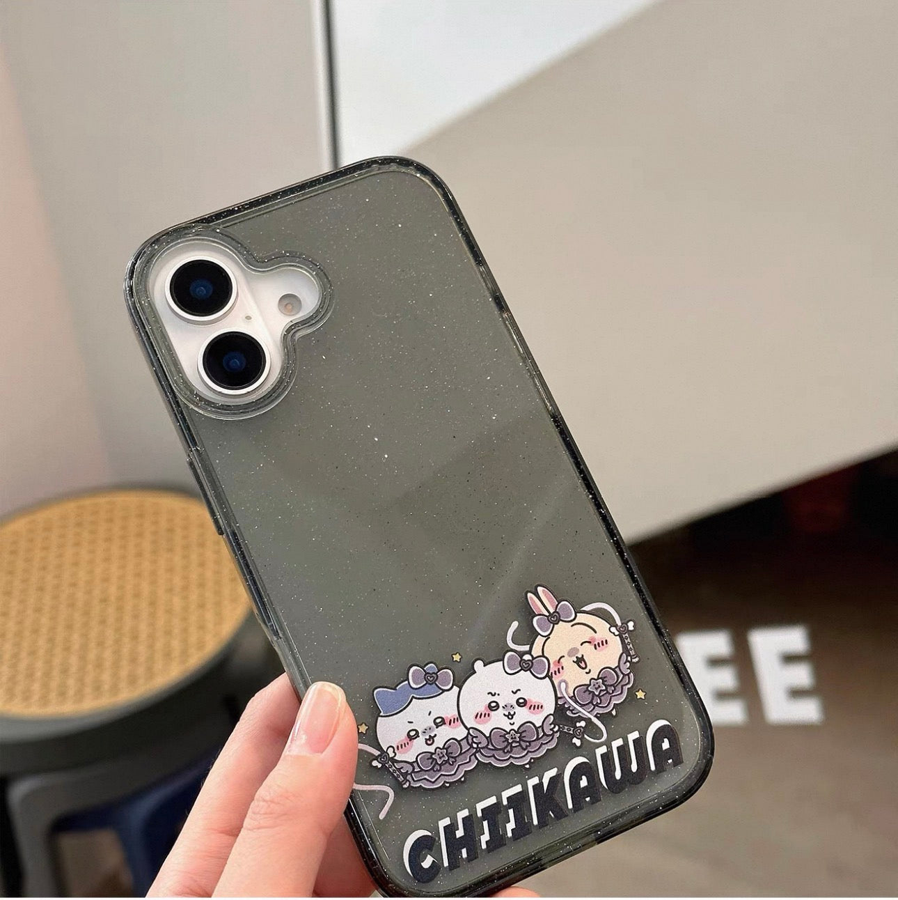 Japanese Cartoon ChiiKawa Gittler Black Clear Case | Devil Group Chiikawa Hachiware Usagi - iPhone Case Plus SE2 11 12 13 14 15 16 16e 17 17e Pro Promax 12mini 13mini