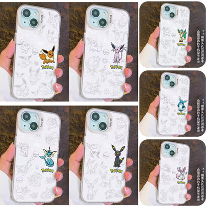Japanese Cartoon Pokemon Matt & Silver Case Eevee Evolution | Eevee Vaporeon Espeon Umbreon Leafeon Glaceon Sylveon 7 Styles - iPhone Case PLUS SE2 XS XR X 11 12 13 14 15 16 16e 17 17e Pro Promax 12mini 13mini