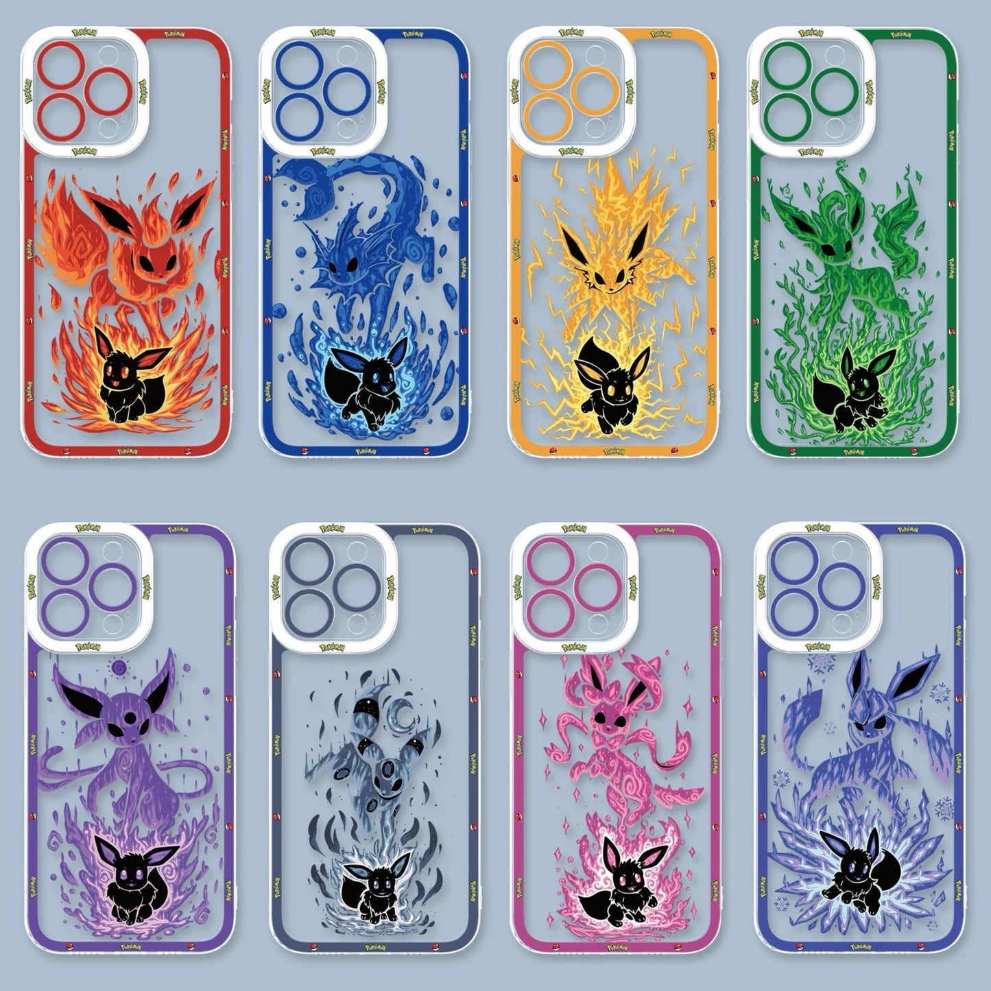 Japan Cartoon Pokemon Evolution Soul Version | Eevee Flareon Vaporeon Jolteon Leafeon Espeon Umbreon Sylveon Glaceon - iPhone Case PLUS SE2 XS XR X 11 12 13 14 15 16 16e 17 17e Pro Promax 12mini 13mini