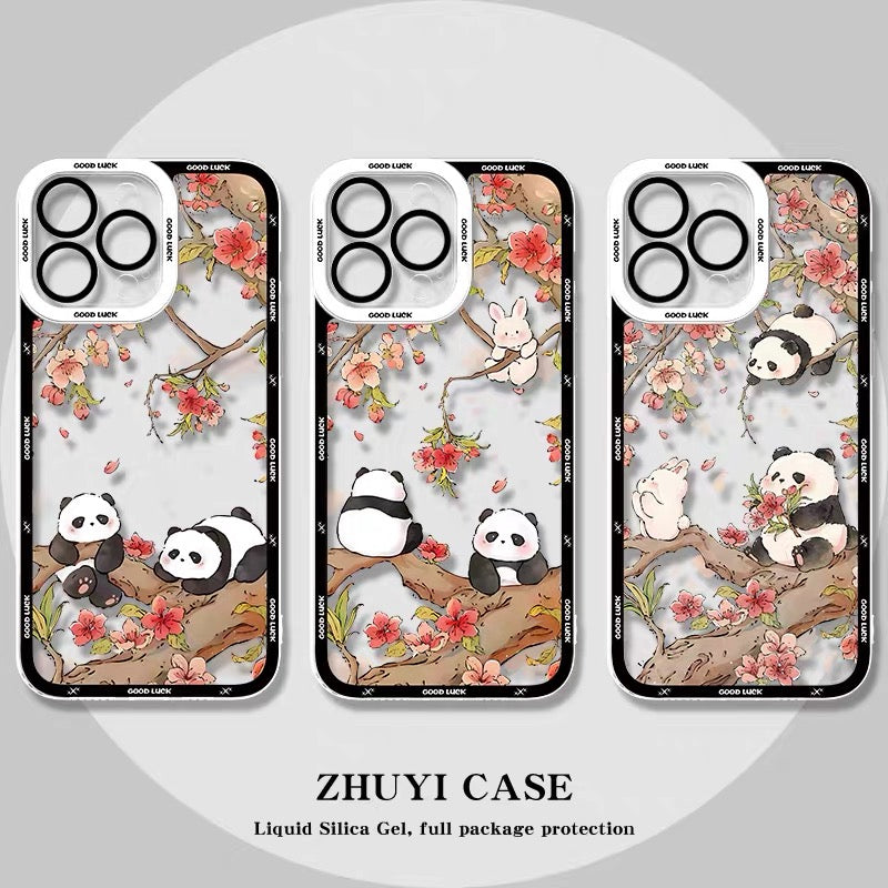 Cute Animal Panda | Chinese Ink Painting Black Version - iPhone Case PLUS SE2 XS XR X 11 12 13 14 15 16 16e 17 17e Pro Promax 12mini 13mini
