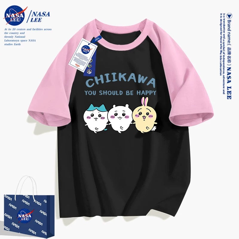 Japanese Cartoon ChiiKawa Casual Style T-Shirt Series | Chiikawa Hachiware Usagi You Should Be Happy 2 - Kawaii Fashion Items
