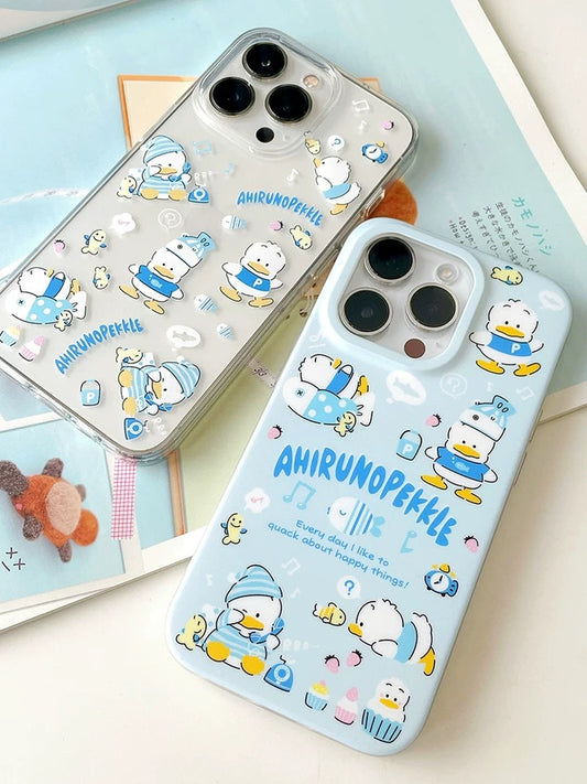 Japanese Cartoon AhirunoPekkle Pekkle Duck Clean Blue Matt iPhone Case 12 13 14 15 Pro Promax