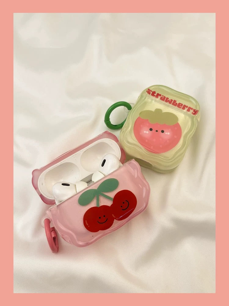 Japanese Cartoon Fun Colourful Fruits Strawberry Cherry GreenApple Peach - AirPods AirPodsPro AirPods3 Case Green Yellow Pink