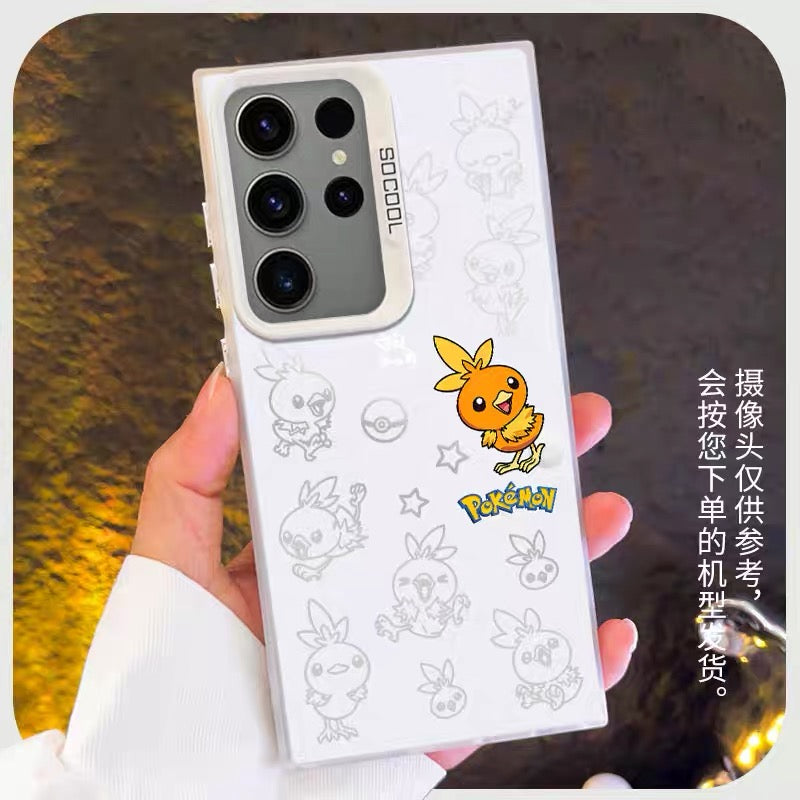Japanese Cartoon Pokemon Matt & Silver Case Part5 | Chikorita Treecko Torchic Mudkip Sobble Sprigatito Maushold 7 Styles - Phone Case Samsung Galaxy S26 S25 S24 S23 S22 S21 FE Ultra Edge