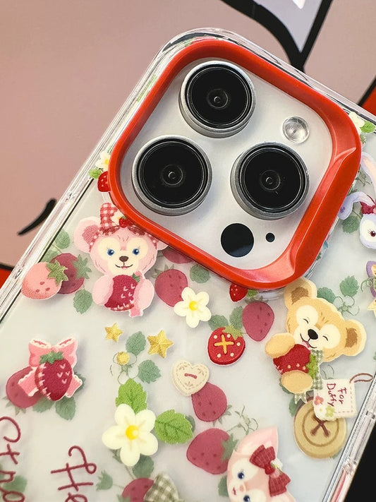 Japanese Cartoon Teddy Bear StellaLou ShellieMay | Strawberry Season My Melody iPhone Case 13 14 15 Pro Promax
