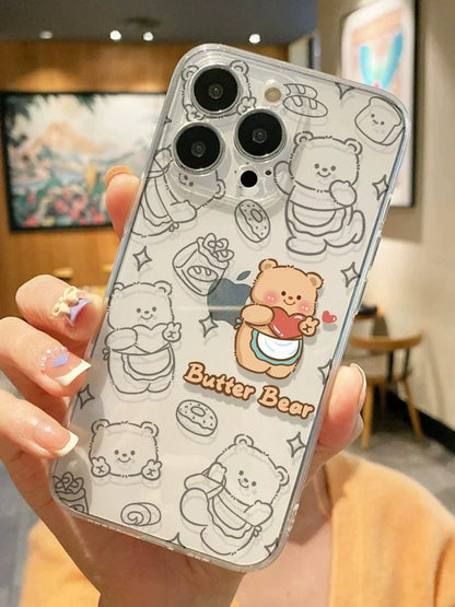 Lovely Cartoon Full Butter Bear iPhone Case 7 8 PLUS SE2 XS XR X 11 12 13 14 15 Pro Promax 12mini 13mini