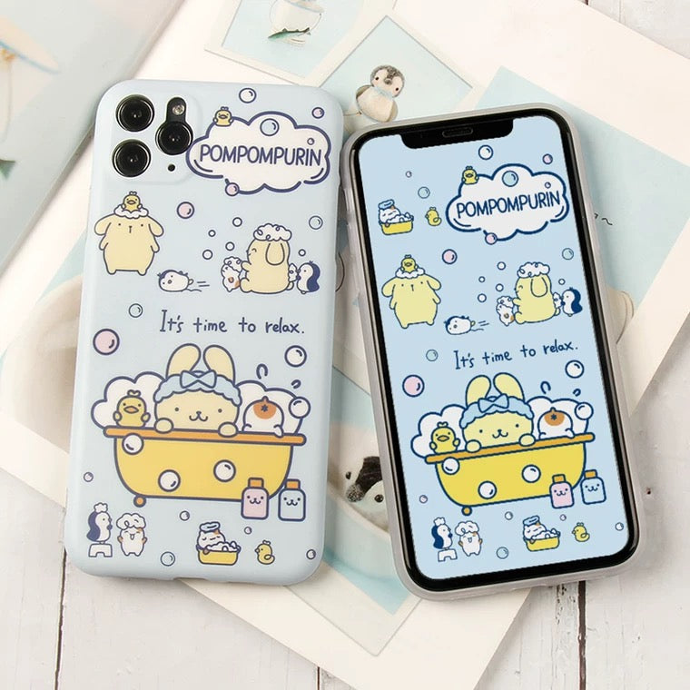 Japanese Cartoon Pompompurin Bathing Matt Blue iPhone Case 12 13 14 15 Pro Promax