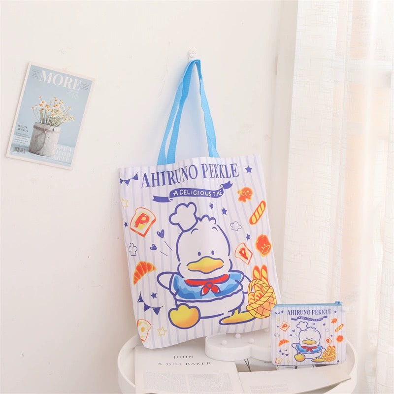 Japanese Cartoon Sweet Style Fold Up Tote Bag | Pompompurin Keroppi Hangyodon Bad Badtz Maru AhirunoPekkle Tuxedosam - Kawaii Little Bag
