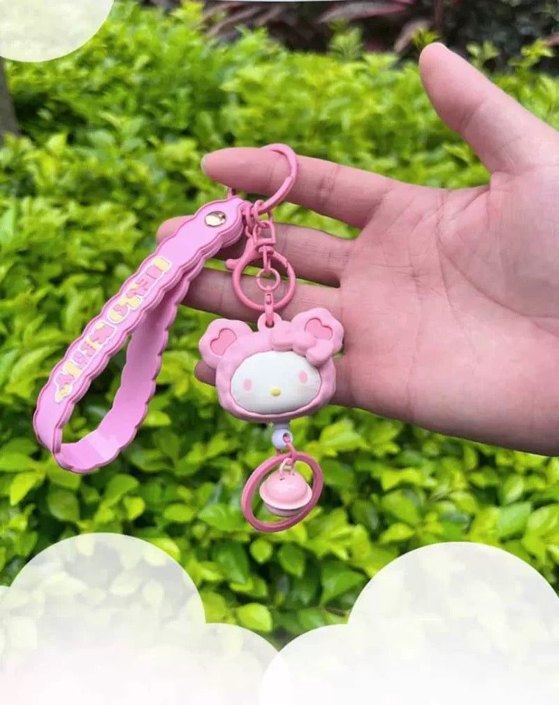 Sanrio Characters Plush Bear Series Keychain with Bell | Hello Kitty My Melody Kuromi Pompompurin Pochacco - Kawaii Item Cute Accessories