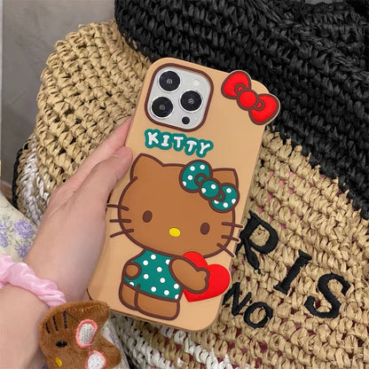 Big Kitty KT with Heart | Brown Pink Blue - Soft iPhone Case 11 12 13 14 Pro Promax