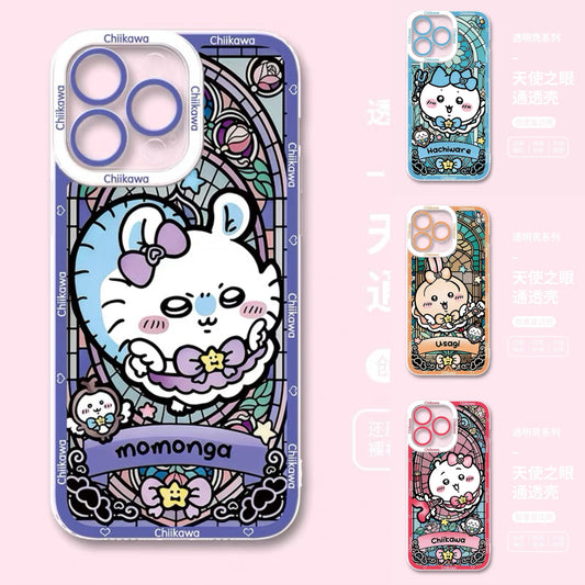 Japanese Cartoon Chiikawa Magic Girl Glass Window | Chiikawa Hachiware Usagi Momonga - iPhone Case PLUS SE2 XS XR X 11 12 13 14 15 16 16e 17 17e Pro Promax 12mini 13mini