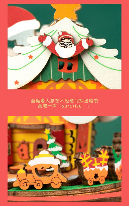 Craft Kits Wooden Music Box | Merry Christmas & Christmas Pink Deer - DIY Handmade Mini World Miniature Gift