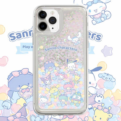 Japanese Cartoon Sanrio Friends Baby Style Hello Kitty My Melody Kuromi Little Twin Stars Cinnamoroll Pompompurin Pocaccho - Glitter QuickSand iPhone Case 6 7 8 PLUS SE2 XS XR X 11 12 13 14 15 Pro Promax 12mini 13mini