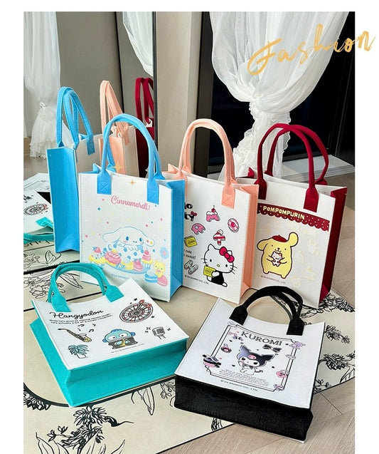 Japanese Cartoon Sanrio with Friends Light Felt Hand Bag | Hello Kitty Kuromi Cinnamoroll Pompompurin Hangyodon -  Kawaii Daily