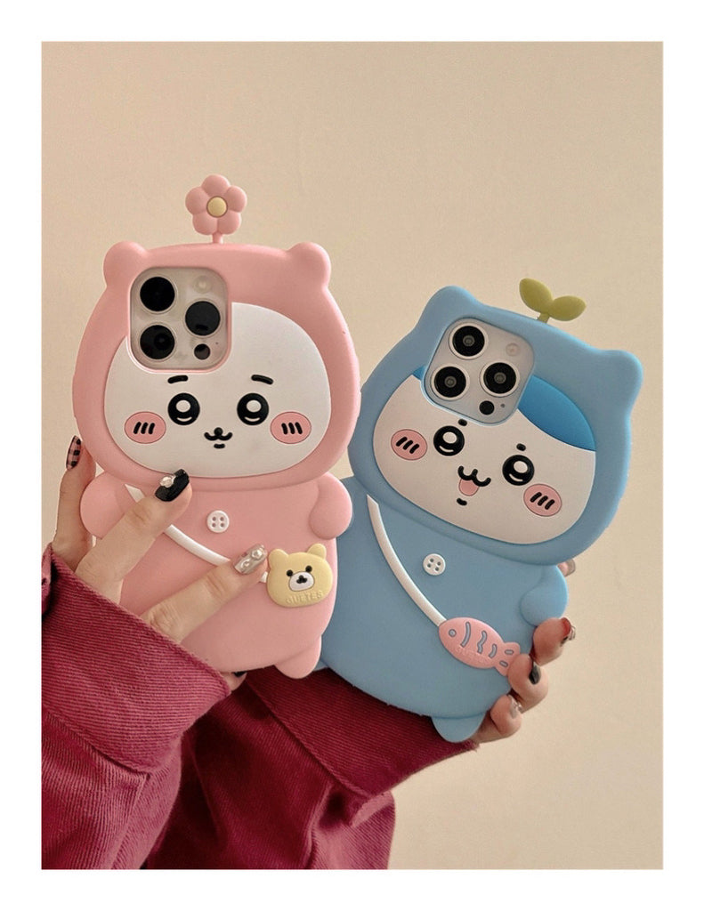 Japanese Cartoon ChiiKawa Pajamas Outing Silicone | Chiikawa Hachiware - iPhone Case 15 14 13 12 Pro ProMax