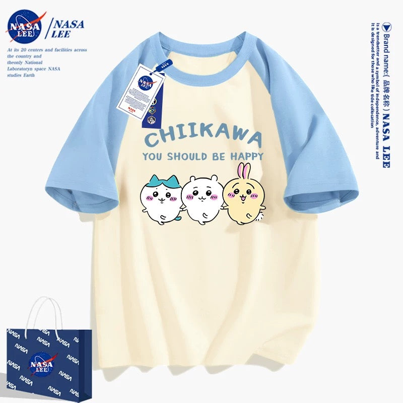 Japanese Cartoon ChiiKawa Casual Style T-Shirt Series | Chiikawa Hachiware Usagi You Should Be Happy 2 - Kawaii Fashion Items