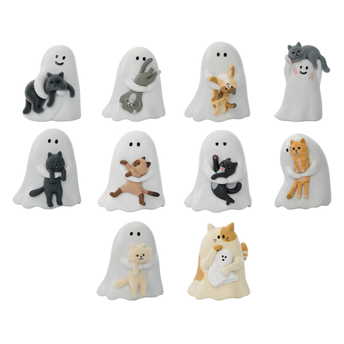 Design chart of the 52TOYS GHODY Behold My Cat series showing the nine regular cat designs and the secret ghost-cat figure