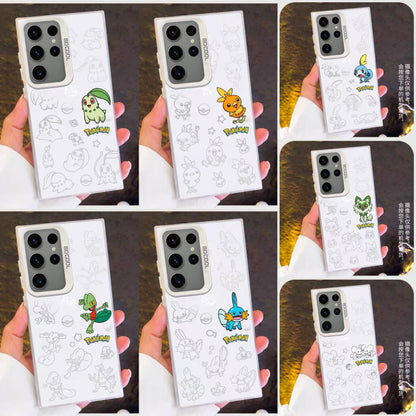 Japanese Cartoon Pokemon Matt & Silver Case Part5 | Chikorita Treecko Torchic Mudkip Sobble Sprigatito Maushold 7 Styles - Phone Case Samsung Galaxy S26 S25 S24 S23 S22 S21 FE Ultra Edge