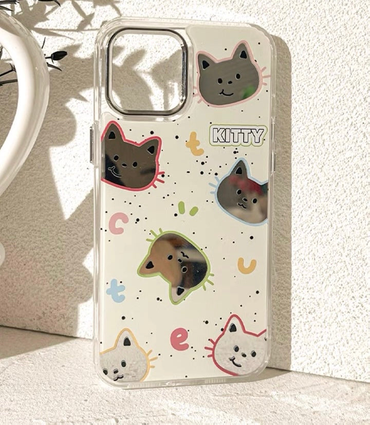 Lovely Cat Kitten with Mirror iPhone case Kawaii Lovely Cute Lolita iPhone PLUS 11 12 13 14 15 Pro Promax