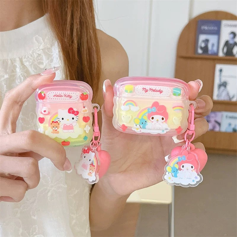 Japanese Cartoon Colourful Rainbow with Heart Keychain | Hello Kitty My Melody Kuromi Cinnamoroll Pochacco AirPods AirPodsPro AirPods3 Case