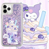 Japanese Cartoon Kuromi Blueberry Ice Cream - Purple Glitter QuickSand iPhone Case 6 7 8 PLUS SE2 XS XR X 11 12 13 14 15 16 Pro Promax 12mini 13mini