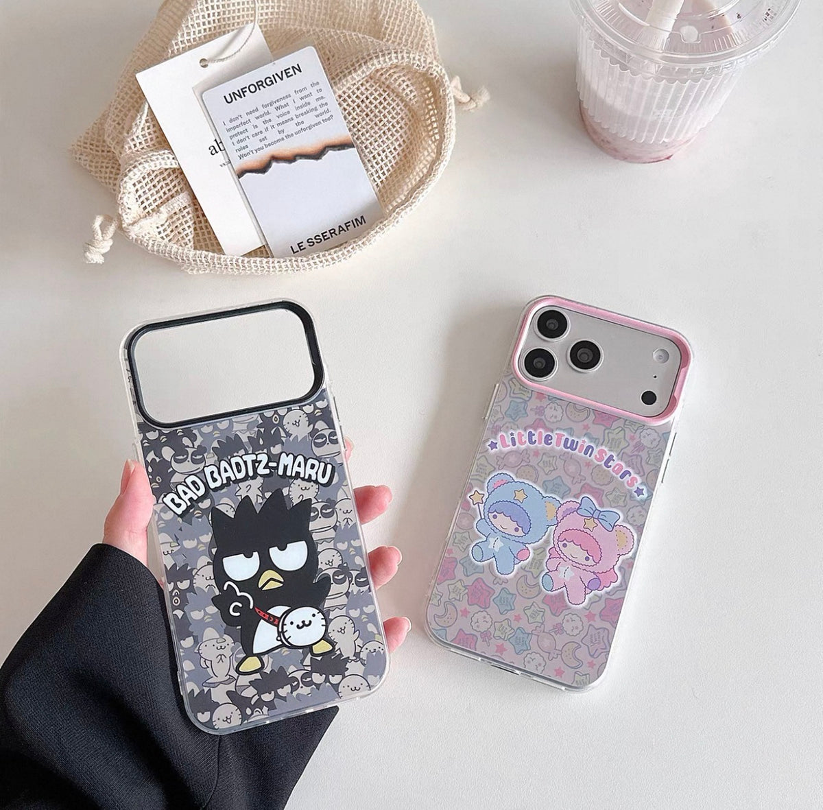 日本のアニメ風スマホケース | レーザー加工 バッドばつ丸 お出かけ＆キキ＆ララ（リトルツインスターズ） - iPhoneケース iPhone SE2 XS XR 11 12 13 14 15 16 17 Pro Pro Max 12mini 13mini対応