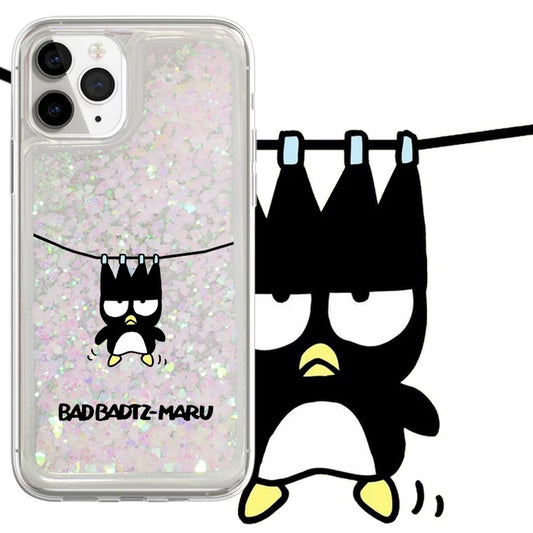 Japanese Cartoon Bad Badtz Maru XO - Glitter QuickSand iPhone Case 6 7 8 PLUS SE2 XS XR X 11 12 13 14 15 Pro Promax 12mini 13mini