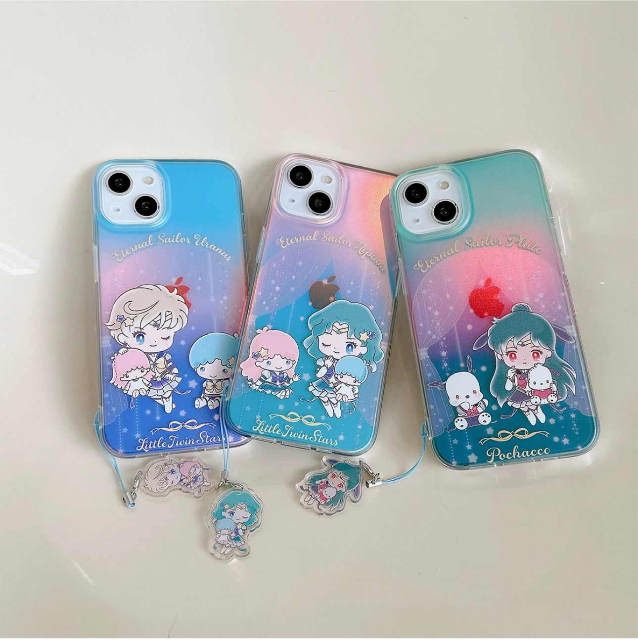 Japan Cartoon Sailor Moon x Sanrio with Phone Strap | Laser Sailor Girl X Little Twin Stars Pochacco - iPhone Case Phone Case PLUS SE2 11 12 13 14 15 16 16e 17 17e Pro Promax 12mini 13mini