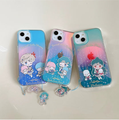 Japanese Cartoon iPhone Case with Strap | Laser Sailor Girl X Little Twin Stars Pochacco - iPhone CasePhone Case 7 8 PLUS SE2 XS XR X 11 12 13 14 15 Pro Promax 12mini 13mini