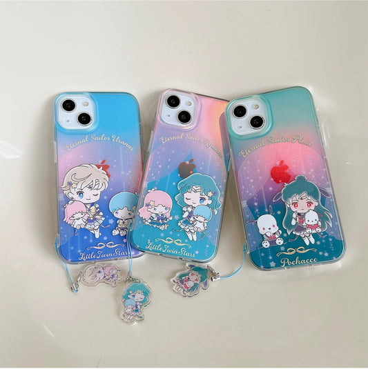 Japanese Cartoon iPhone Case with Strap | Laser Sailor Girl X Little Twin Stars Pochacco - iPhone CasePhone Case 7 8 PLUS SE2 XS XR X 11 12 13 14 15 Pro Promax 12mini 13mini