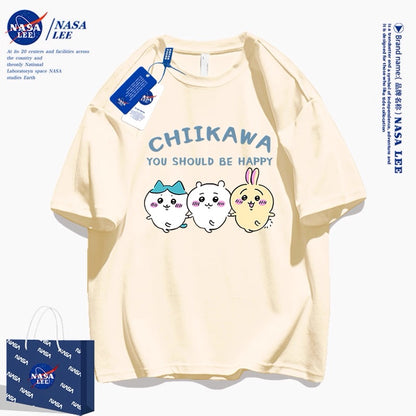 Japanese Cartoon ChiiKawa Casual Style T-Shirt Series | Chiikawa Hachiware Usagi You Should Be Happy - Kawaii Fashion Items