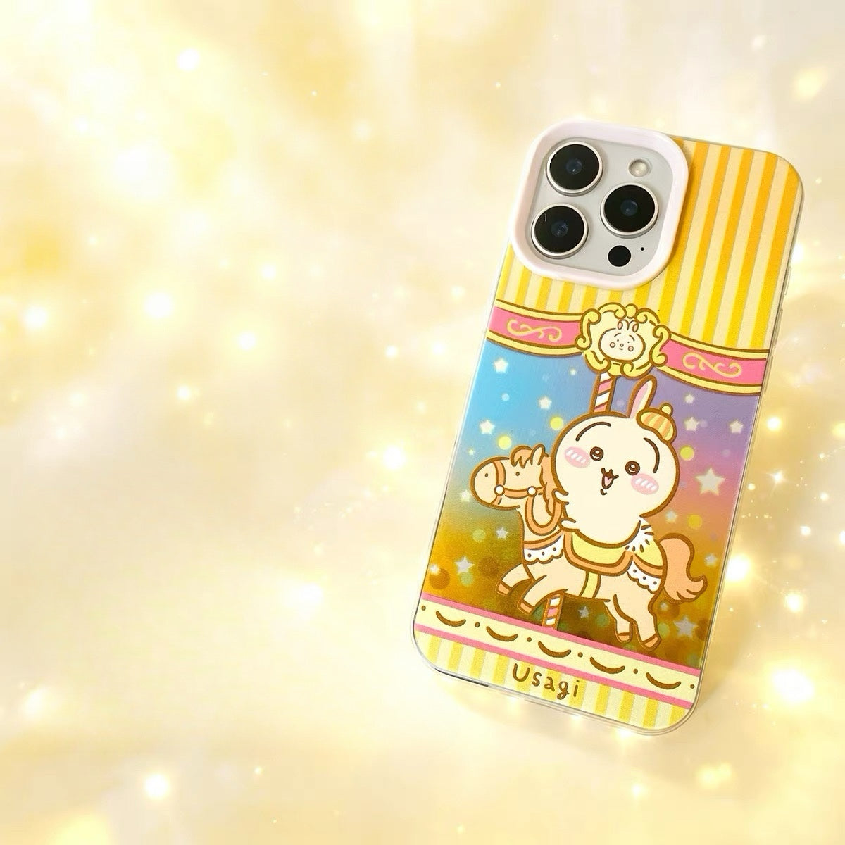 Japanese Cartoon ChiiKawa Go Round Laser Case | Merry Go Round with Chiikawa Hachiware Usagi - iPhone Case Plus SE2 11 12 13 14 15 16 16e 17 17e Pro Promax 12mini 13mini