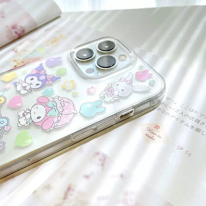 Japanese Cartoon Girlish Party | My Melody Kuromi Sugar Bunny Wish me Mell Marroncream iPhone Case 7 8 PLUS SE2 XS XR X 11 12 13 14 15 Pro Promax mini SE3