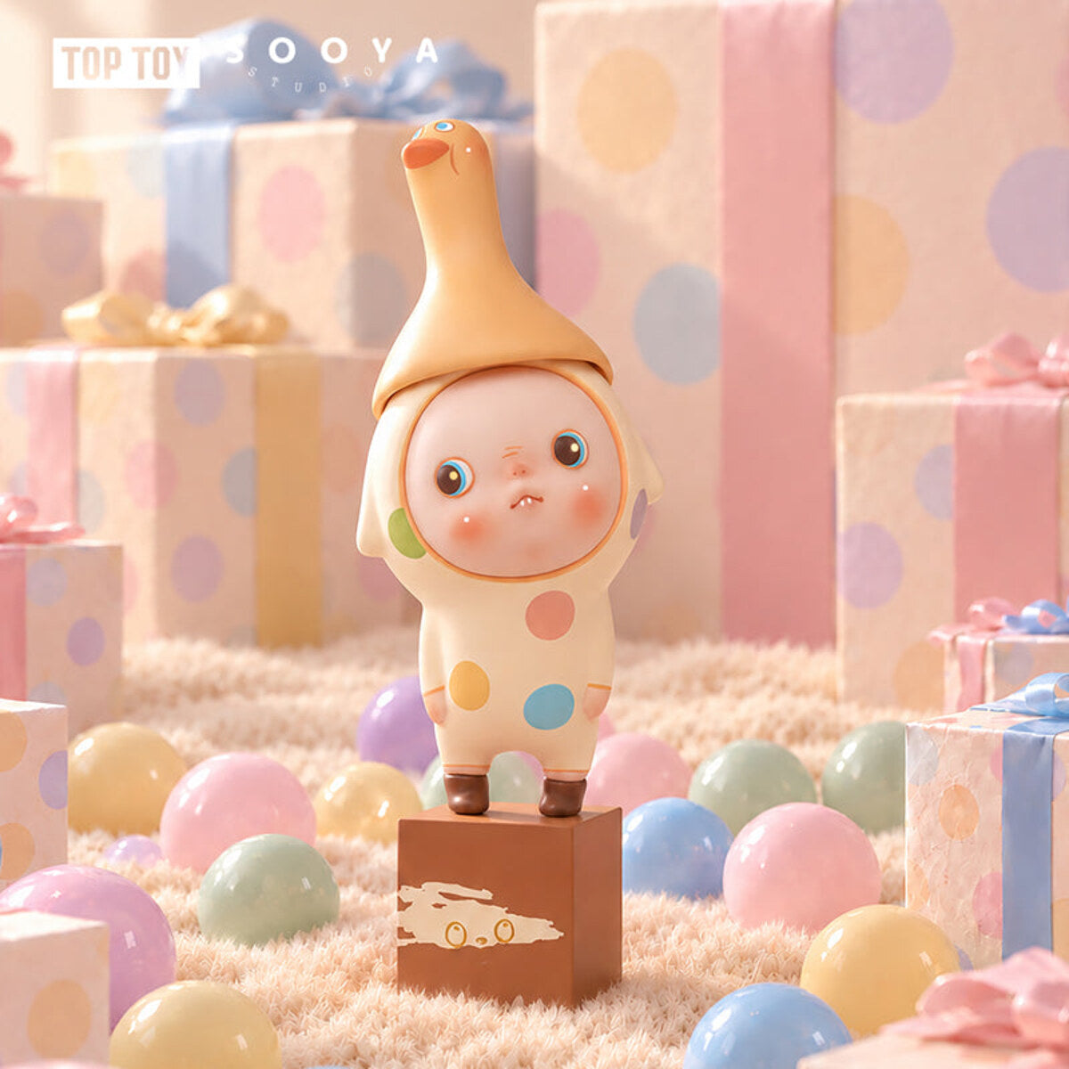 SooyaStudio Overture 2.0 banana costume figure among pastel balloons