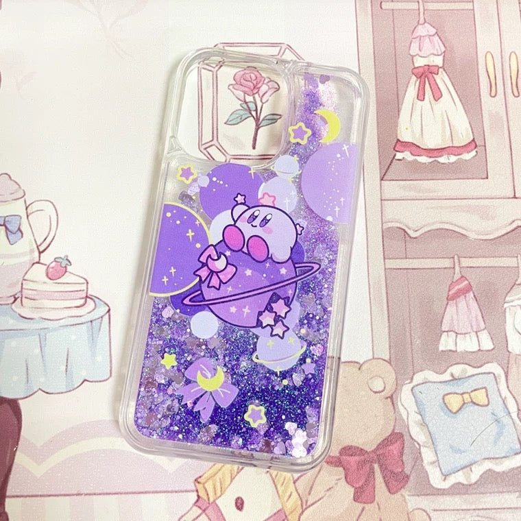Japanese Cartoon Pink Monster Starkabi on Planet Purple Glitter QuickSand iPhone Case 6 7 8 PLUS SE2 XS XR X 11 12 13 14 15 Pro Promax 12mini 13mini