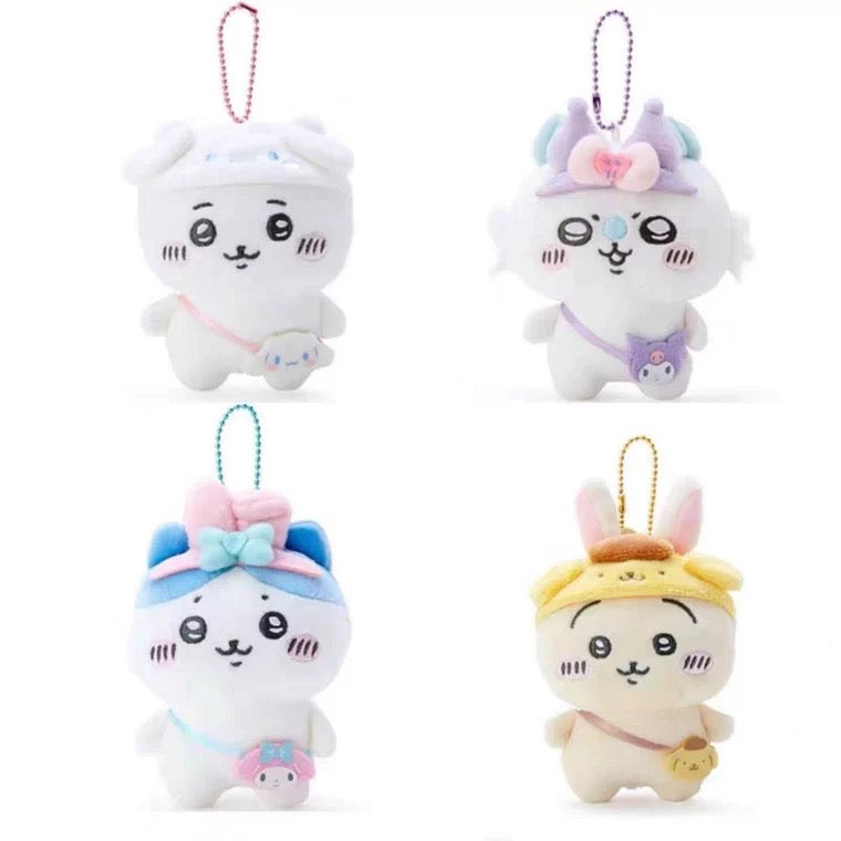 Japan ChiiKawa X Sanrio | ChiiKawa Hachiware Usagi Momonga My Melody Kuromi Cinnamoroll Pompompurin - Plush Doll 20cm Keychain 10cm