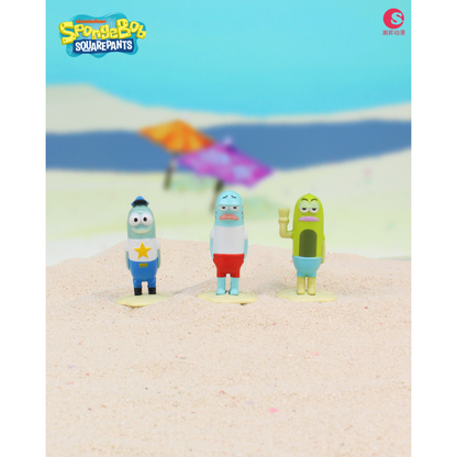 SpongeBob Life of Fish Series - Police Officer, Harold and Nad alloy figures on the beach