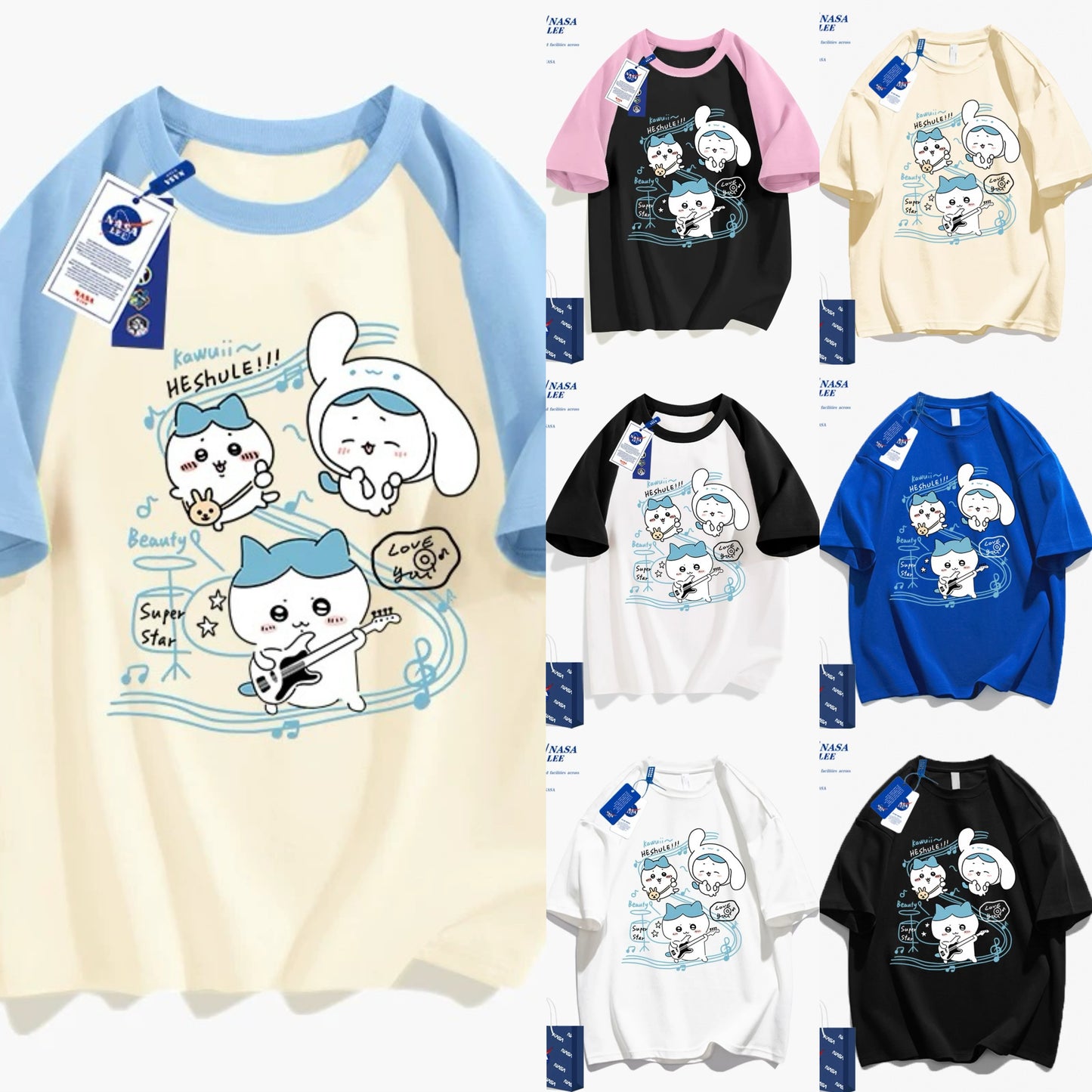 Japanese Cartoon ChiiKawa Casual Style T-Shirt Series | Hachiware Play Music Cinnamoroll Outing - Kawaii Fashion Items
