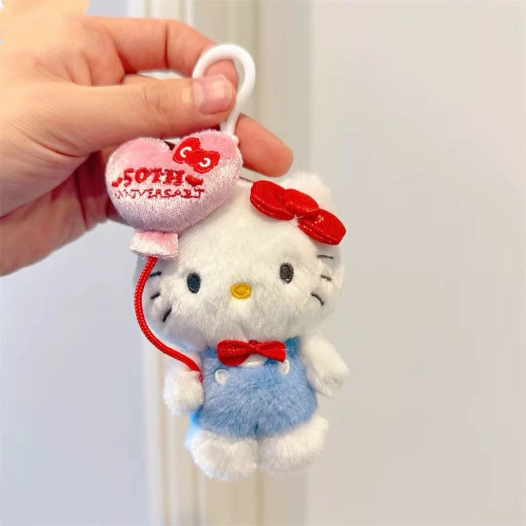 Japan Sanrio 50th Hello Kitty Keychain | Hello Kitty My Melody Kuromi Cinnamoroll Hangyodon - Mini Plush Doll 10cm Keychain